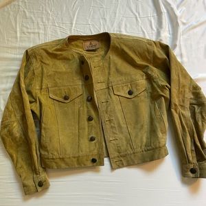 Vintage yellow-green leather suede jacket